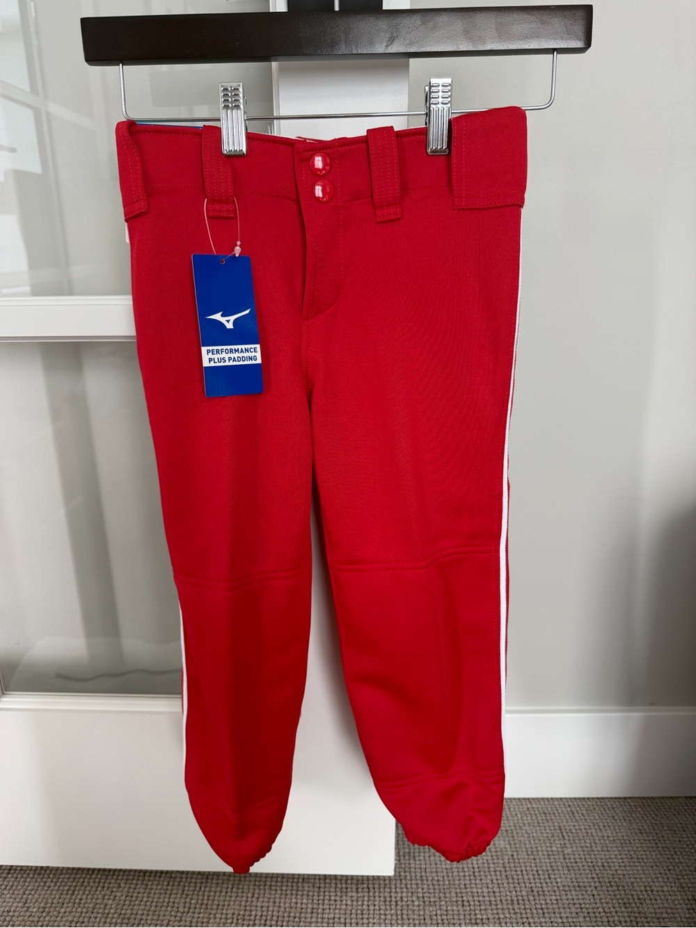 Girl’s Mizuno Red Performance Softball Pants w/White Side Stripe - NWT